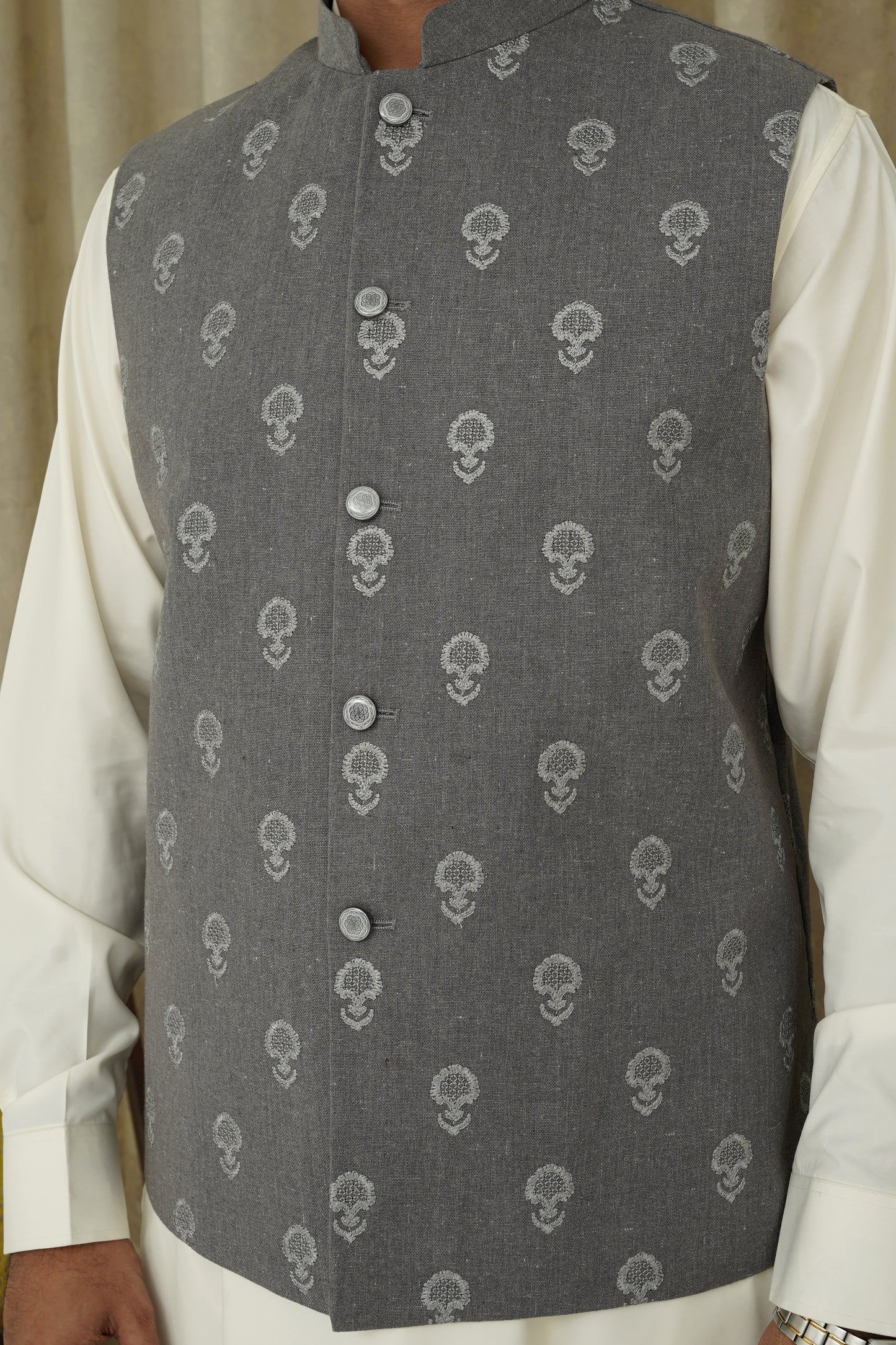 GRAY EMBROIDERY MEN'S WAIST COAT
