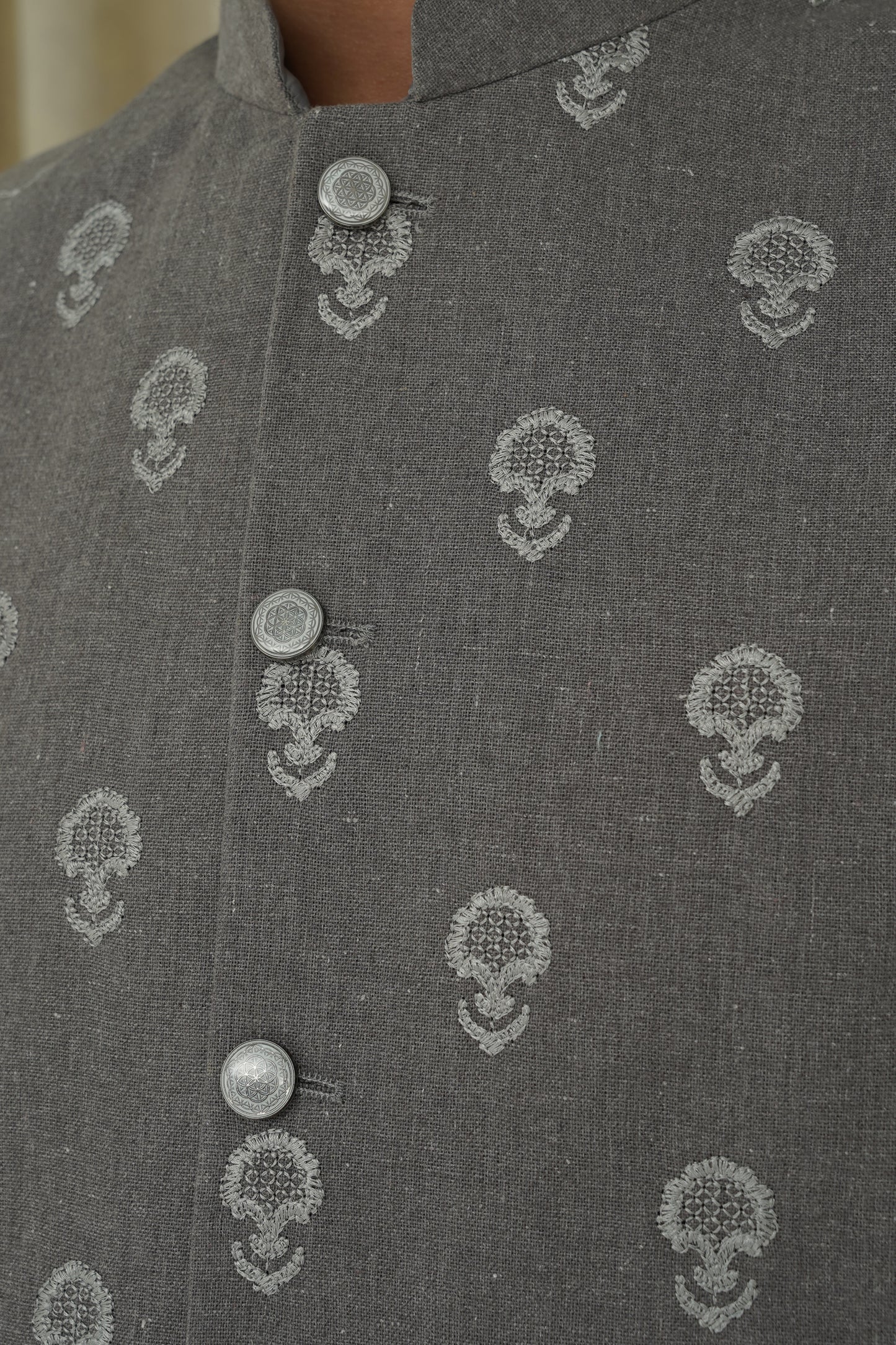 GRAY EMBROIDERY MEN'S WAIST COAT