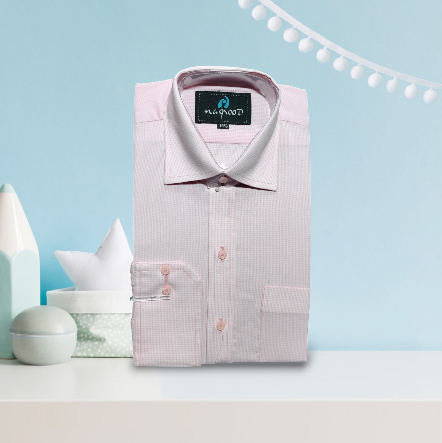MEN'S LIGHT PINK SELF CHECK DRESS SHIRT