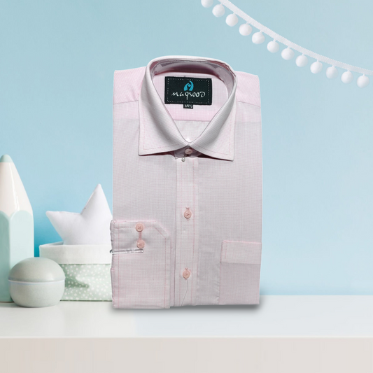 MEN'S LIGHT PINK SELF CHECK DRESS SHIRT