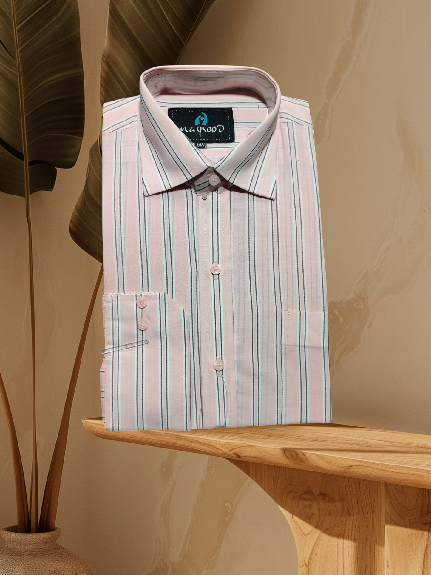 MEN'S BEIGE LINNING DRESS SHIRT
