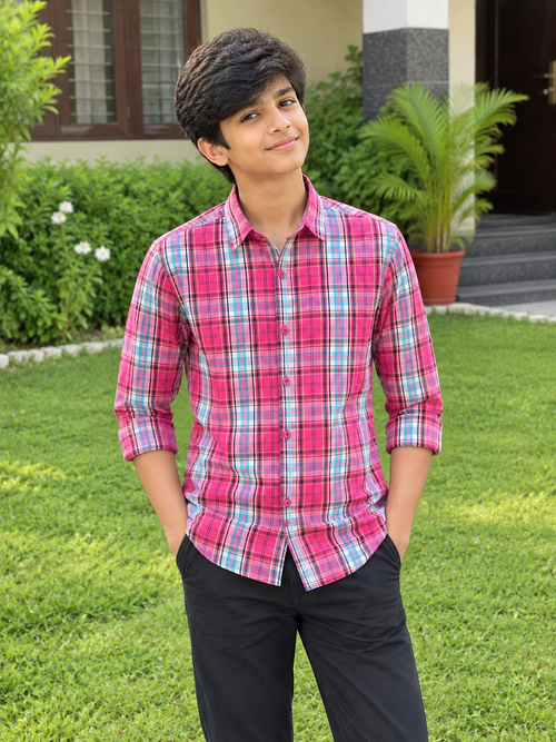 KID'S PINK ICE BLUE CHECK CASUAL SHIRT