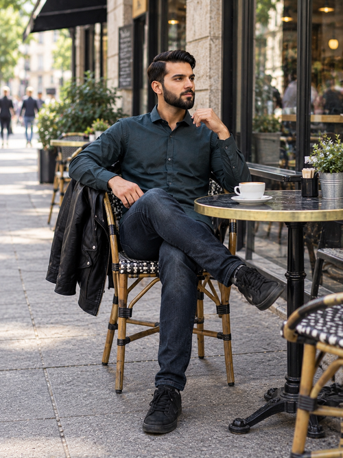 MEN'S BLUE COTTON WINTER CASUAL SHIRT