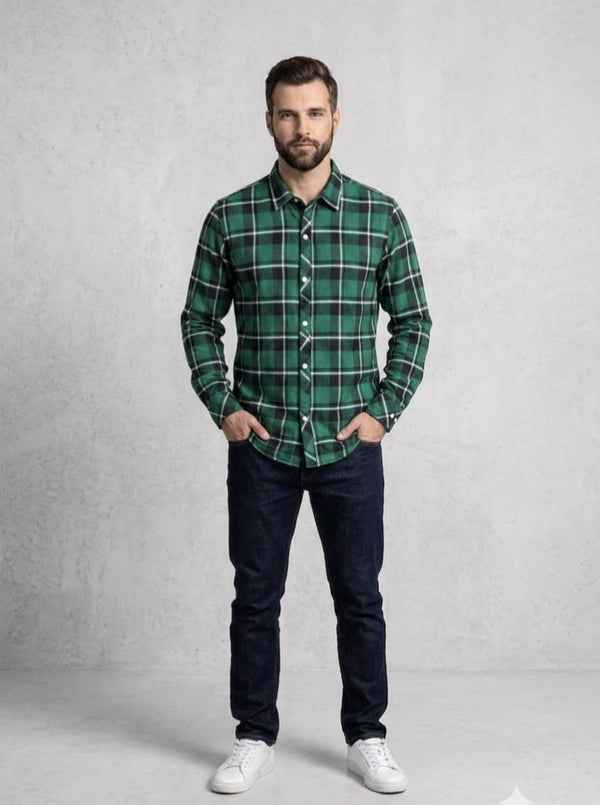 MEN'S FOREST GREEN CHECK CASUAL SHIRT