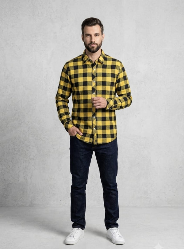 MEN'S MUSTARD YELLOW CHECK CASUAL SHIRT