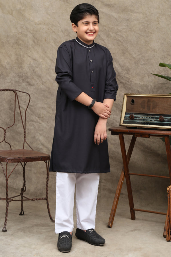 JADE BLACK COTTON KURTA KIDS WEAR - maqsood.pk