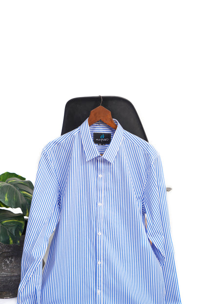 MEN'S BLUE AND WHITE LINNING FORMAL SHIRT