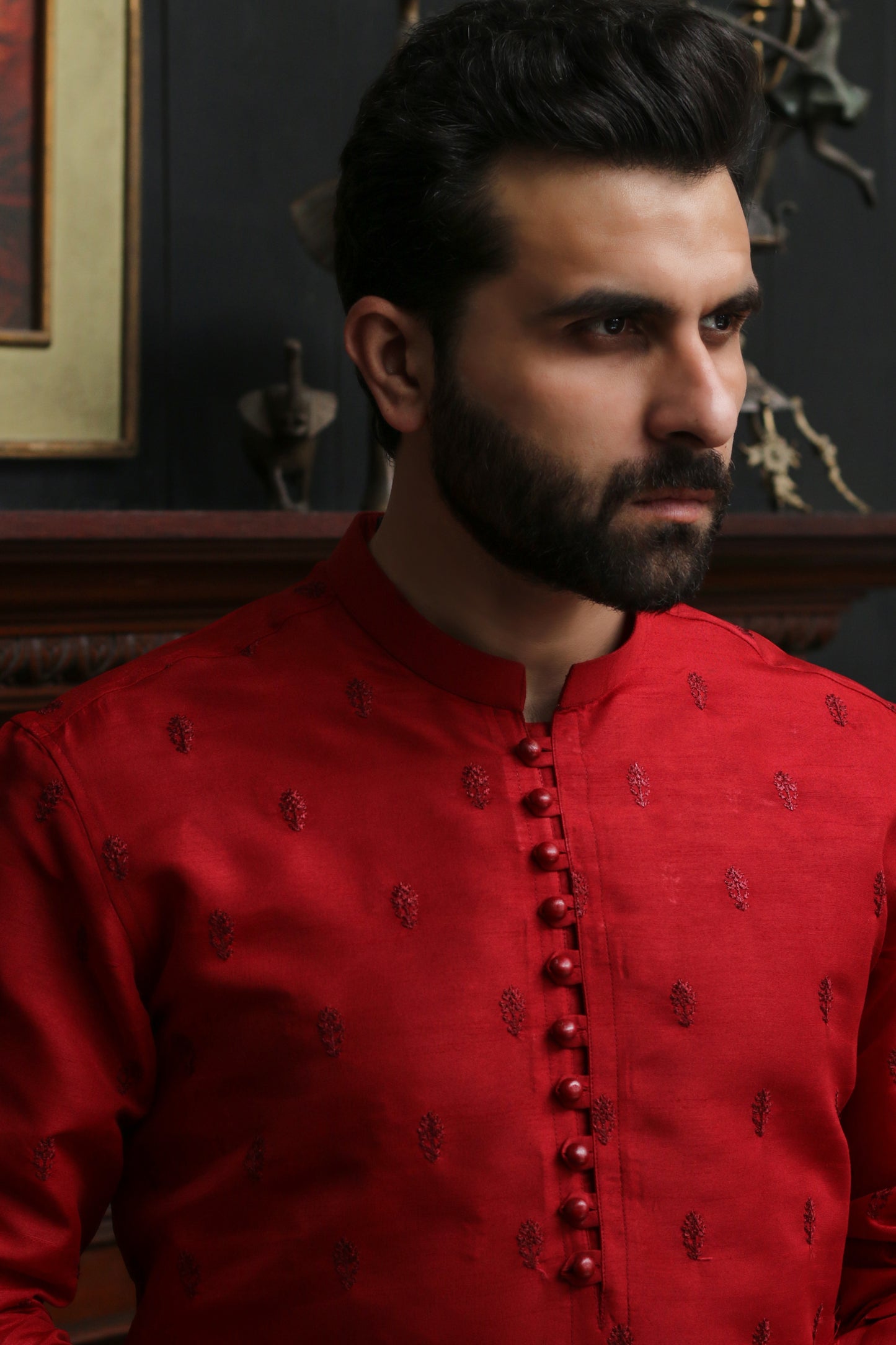 RED EMBROIDED MEN'S COTTON KURTA