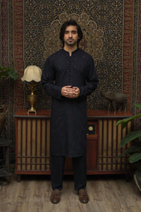 BLUE EMBROIDED WASH & WEAR MEN'S KURTA SET