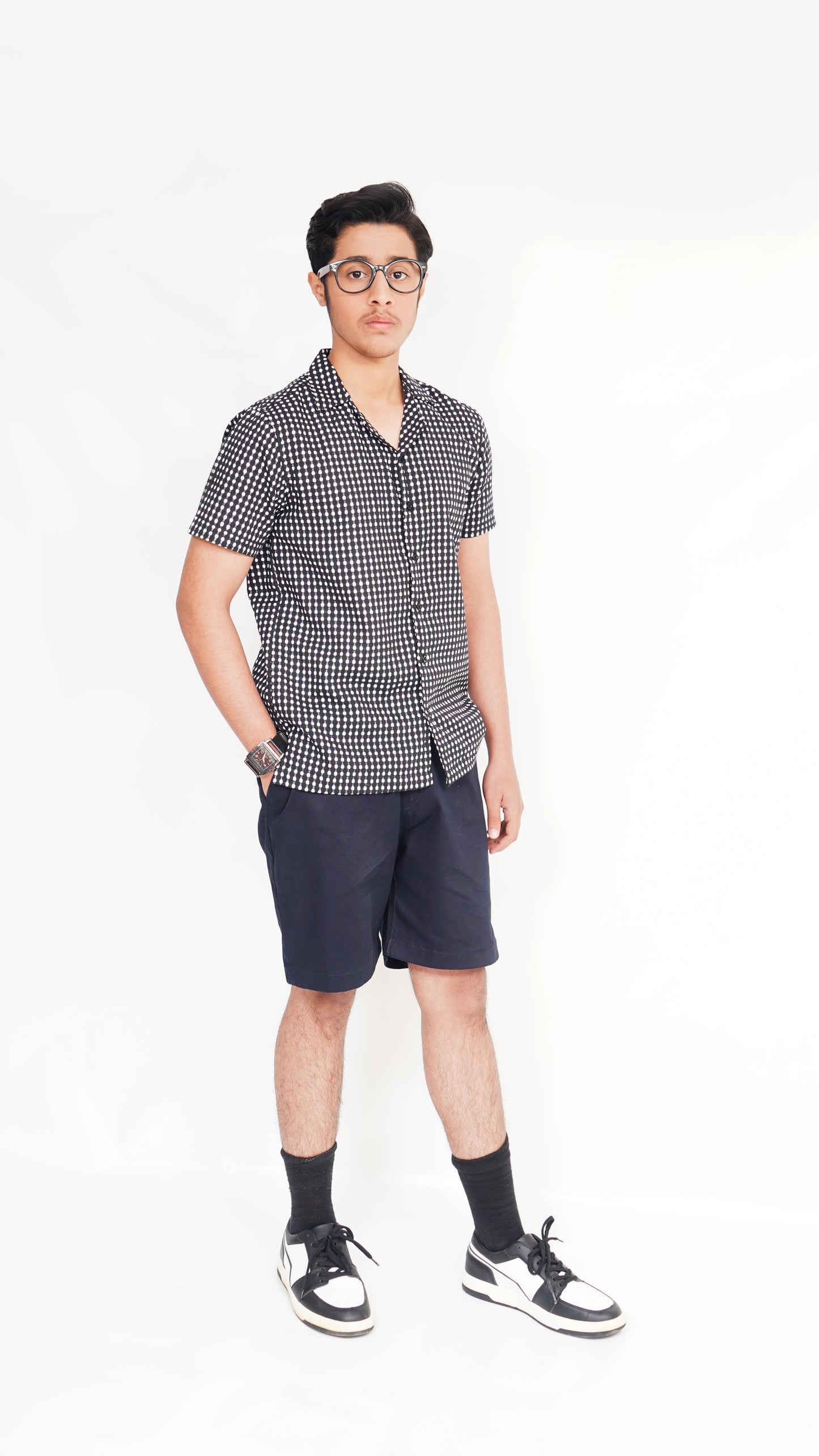 BLACK PRINT SHIRT AND BLACK TWIL NEEKER KID'S PAIR