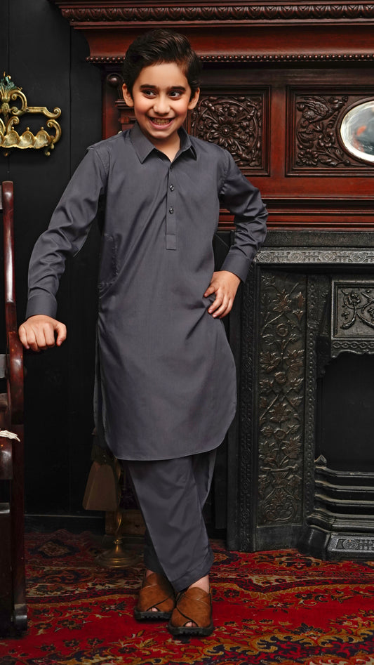 GRAY COLLAR WASHING WEAR KID'S SHALWAR KAMEEZ