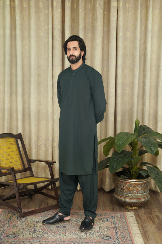 GREEN WASH & WEAR MEN'S SHALWAR KAMEEZ