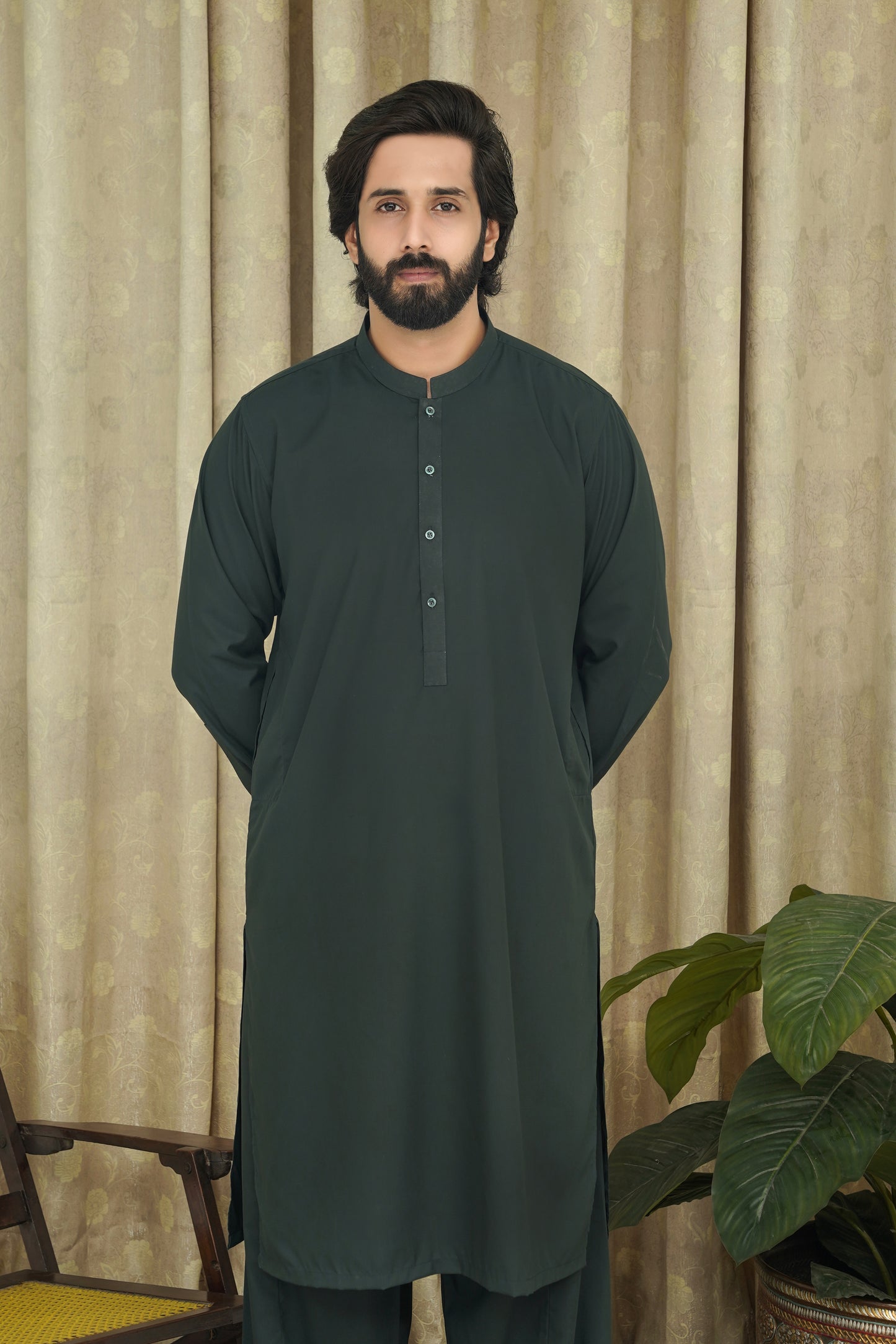 GREEN WASH & WEAR MEN'S SHALWAR KAMEEZ