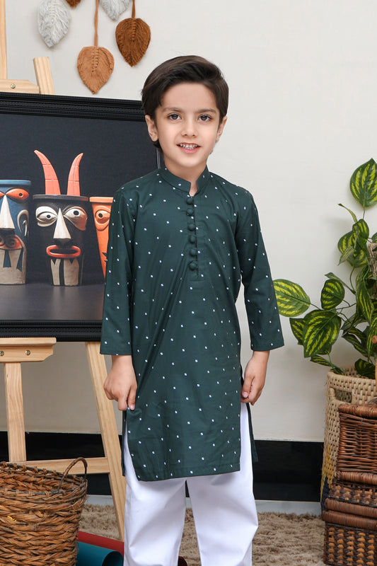 KID'S GREEN COTTON KURTA