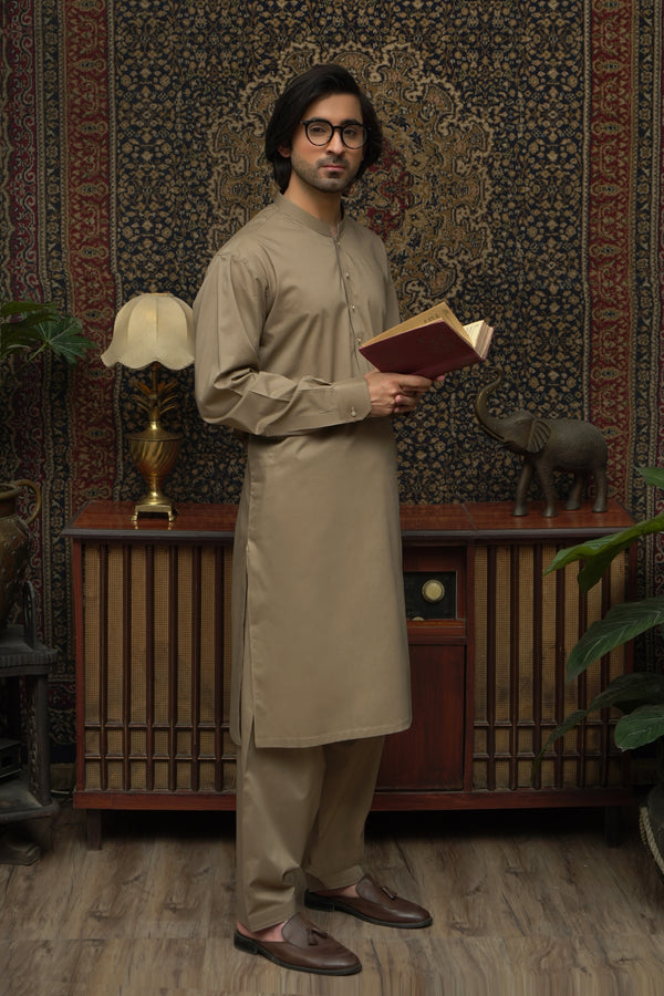 BRAUNER BAUMWOLL KAMEEZ SHALWAR FÜR HERREN