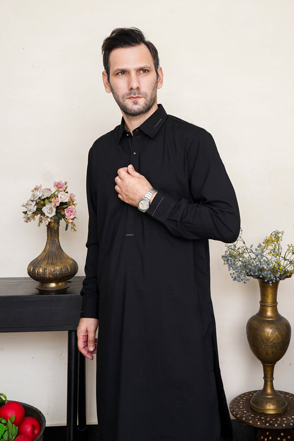1. JET BLACK WASH & WEAR MEN'S SHALWAR KAMEEZ