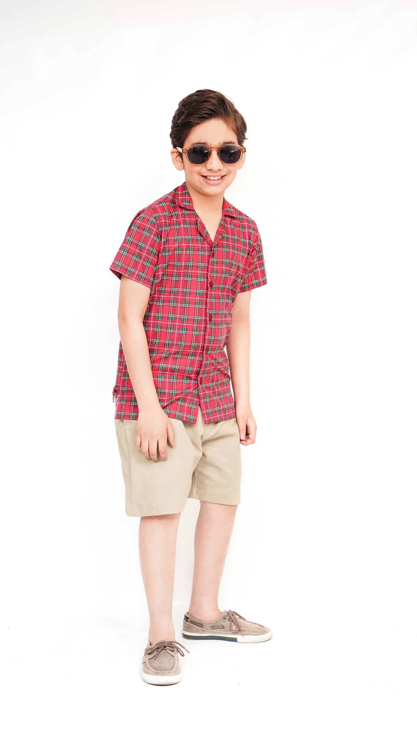RED PRINT SHIRT AND TWIL NEEKER KID'S PAIR