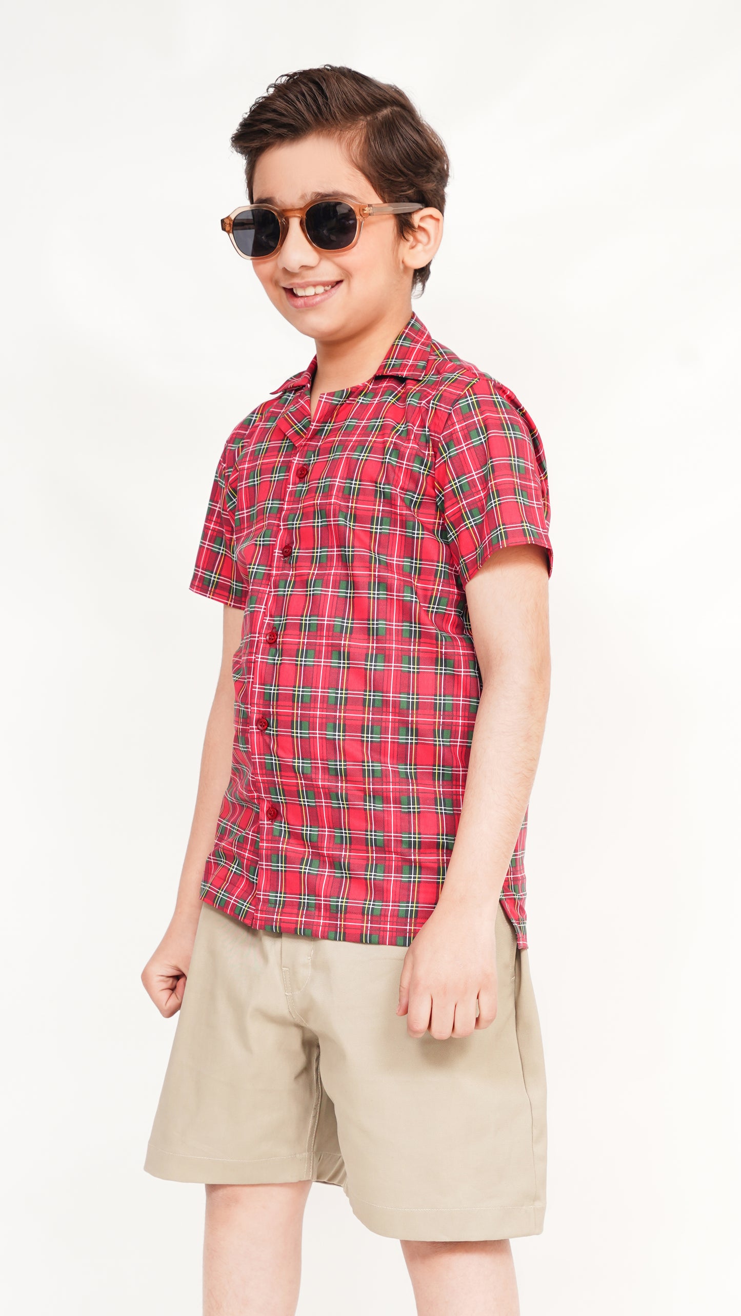 RED PRINT SHIRT AND TWIL NEEKER KID'S PAIR