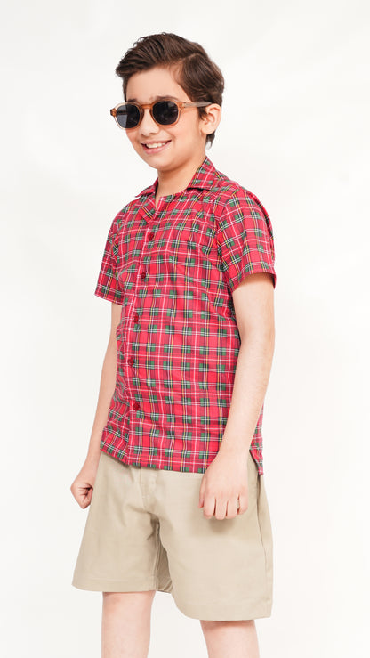 RED PRINT SHIRT AND TWIL NEEKER KID'S PAIR