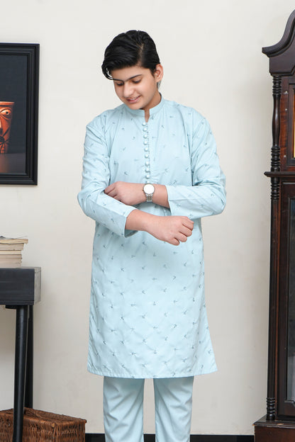 ICE BLUE KID'S EMBROIDED WASH & WEAR KID'S KAMEEZ SHALWAR