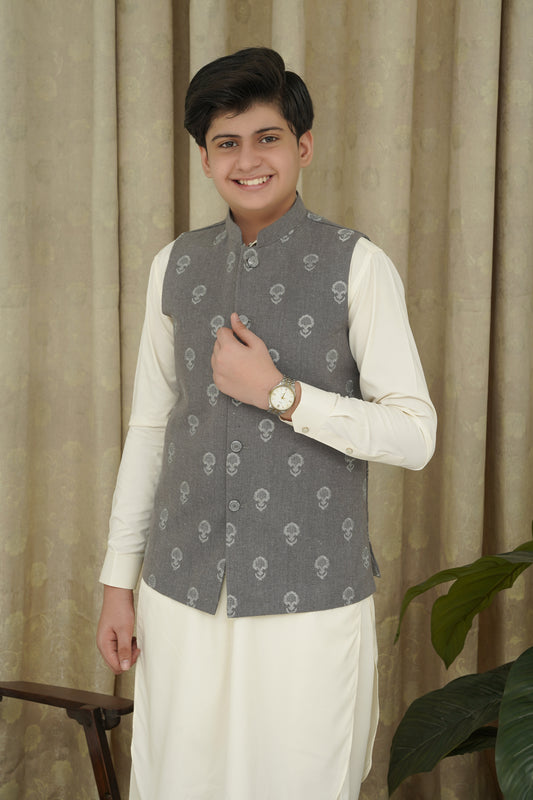 GRAY EMBROIDERY KID'S WAIST COAT