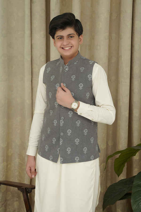 GRAY EMBROIDERY KID'S WAIST COAT