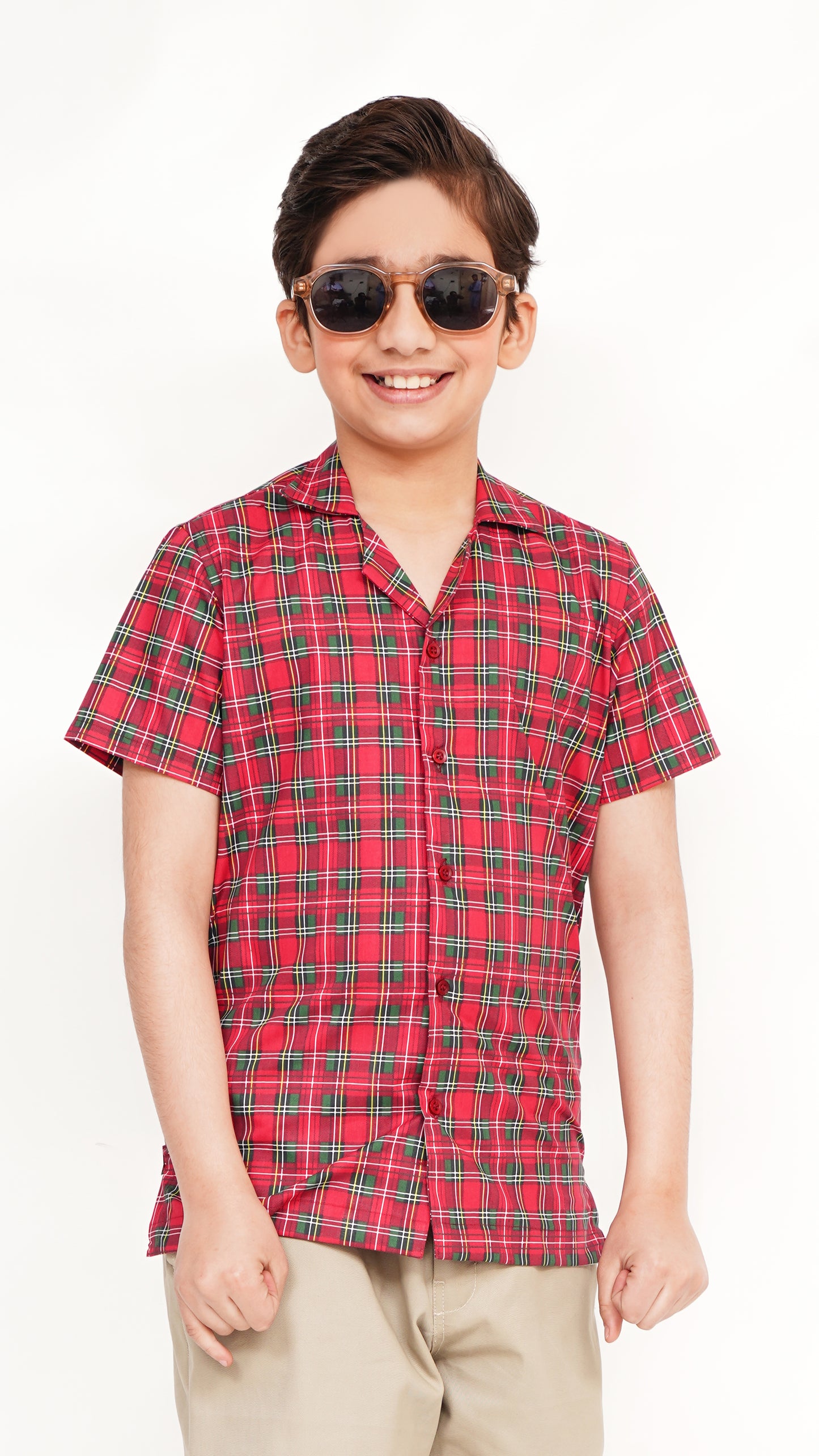 RED PRINT SHIRT AND TWIL NEEKER KID'S PAIR