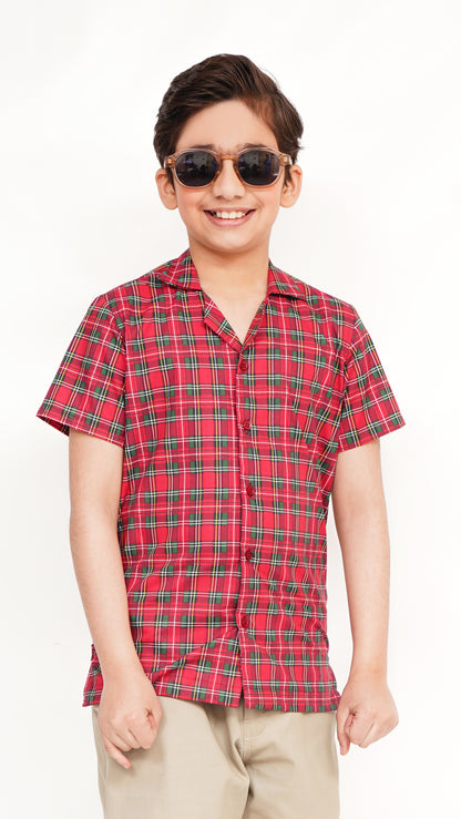 RED PRINT SHIRT AND TWIL NEEKER KID'S PAIR