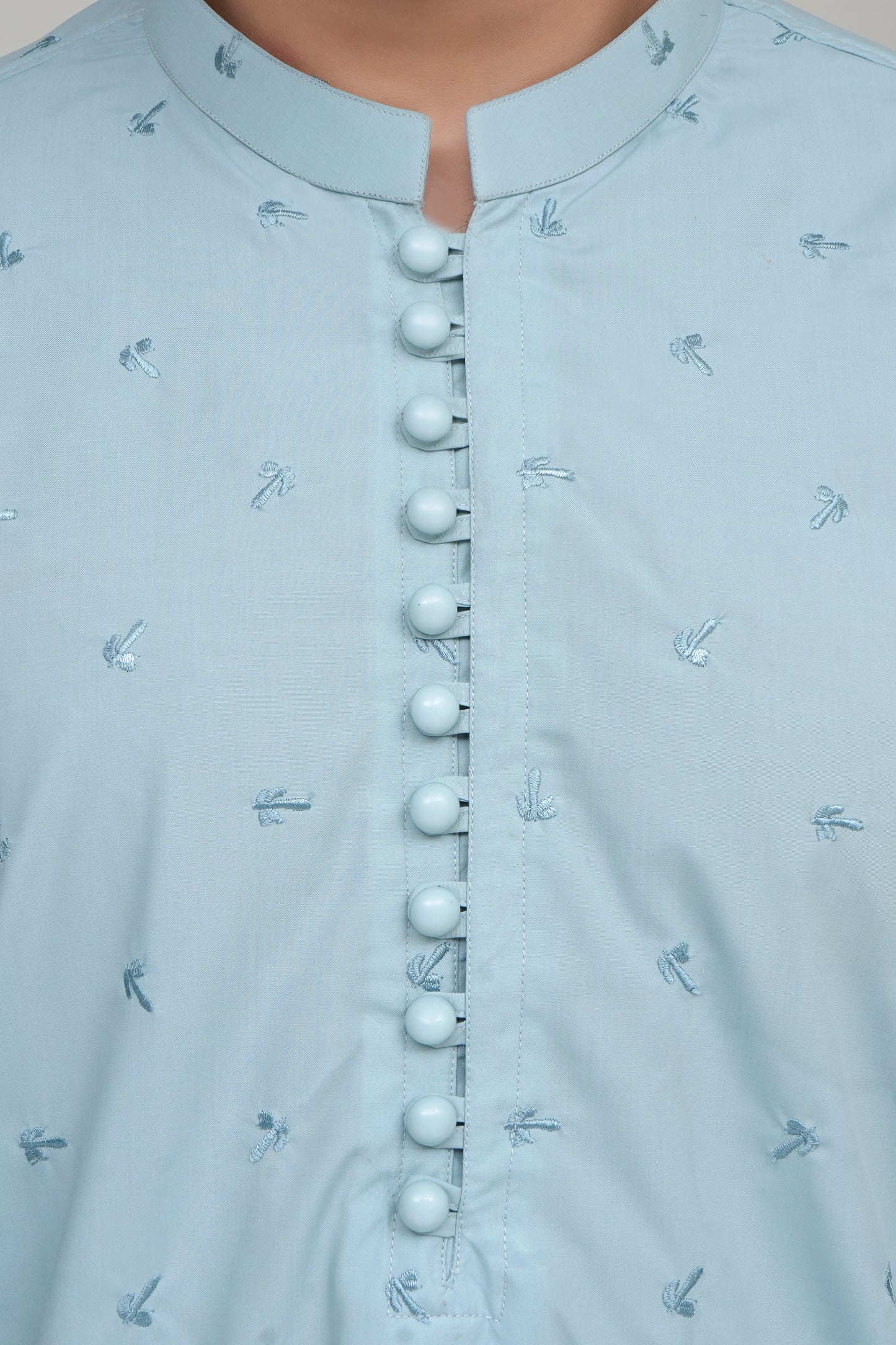 ICE BLUE KID'S EMBROIDED WASH & WEAR KID'S KAMEEZ SHALWAR