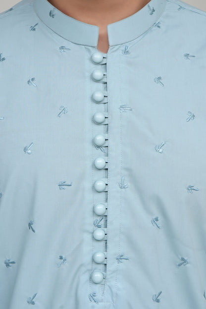 ICE BLUE KID'S EMBROIDED WASH & WEAR KID'S KAMEEZ SHALWAR