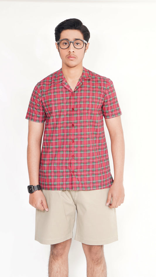 MEN'S RED PRINT SAFARI SHIRT AND CAMAL COLOR NEEKER