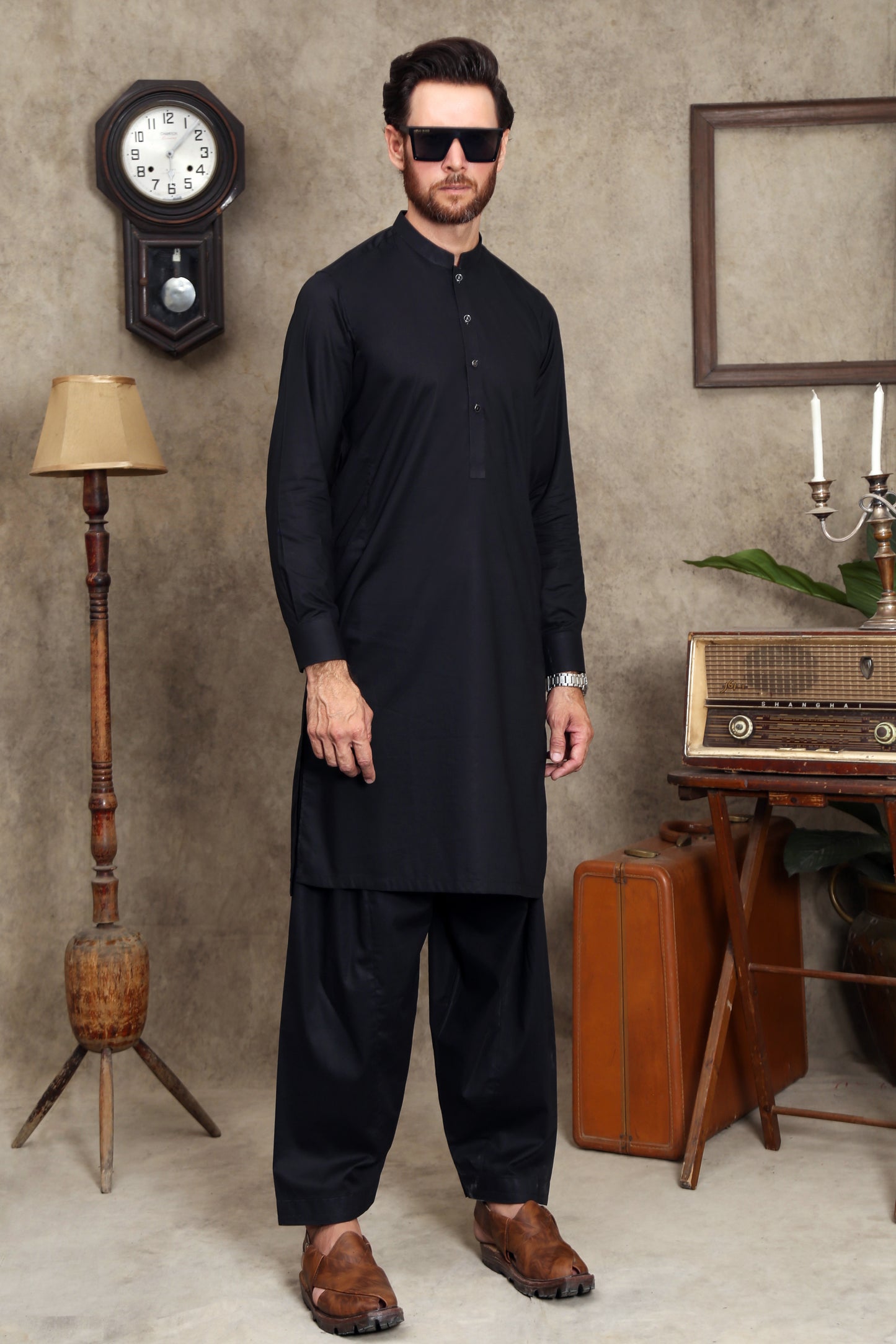 JET BLACK MEN'S COTTON SHALWAR KAMEEZ