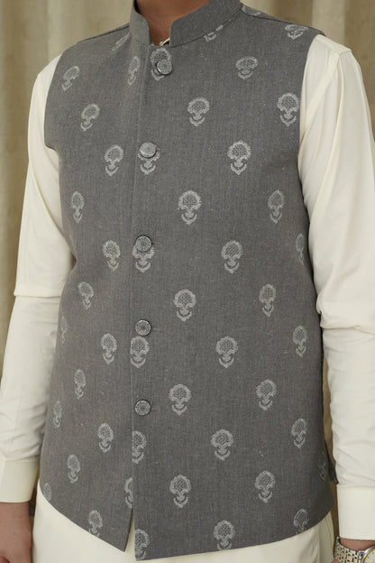 GRAY EMBROIDERY KID'S WAIST COAT