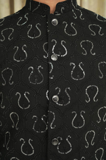 BLACK SEQUENCE EMBROIDERY  MEN'S WAIST COAT