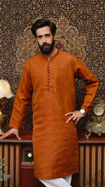 TWANY BROWN EMBROIDED MEN'S KURTA