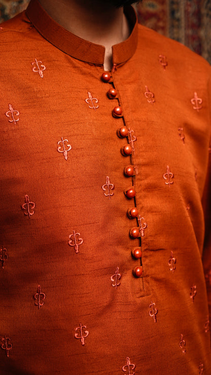 TWANY BROWN EMBROIDED MEN'S KURTA