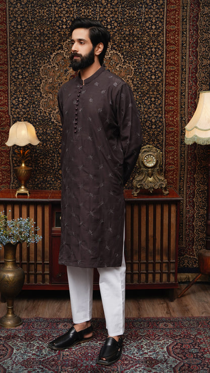 CHOCOLATE BROWN EMBROIDED MEN'S KURTA