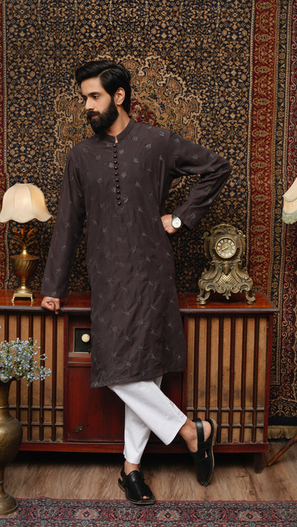 CHOCOLATE BROWN EMBROIDED MEN'S KURTA