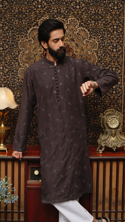 CHOCOLATE BROWN EMBROIDED MEN'S KURTA