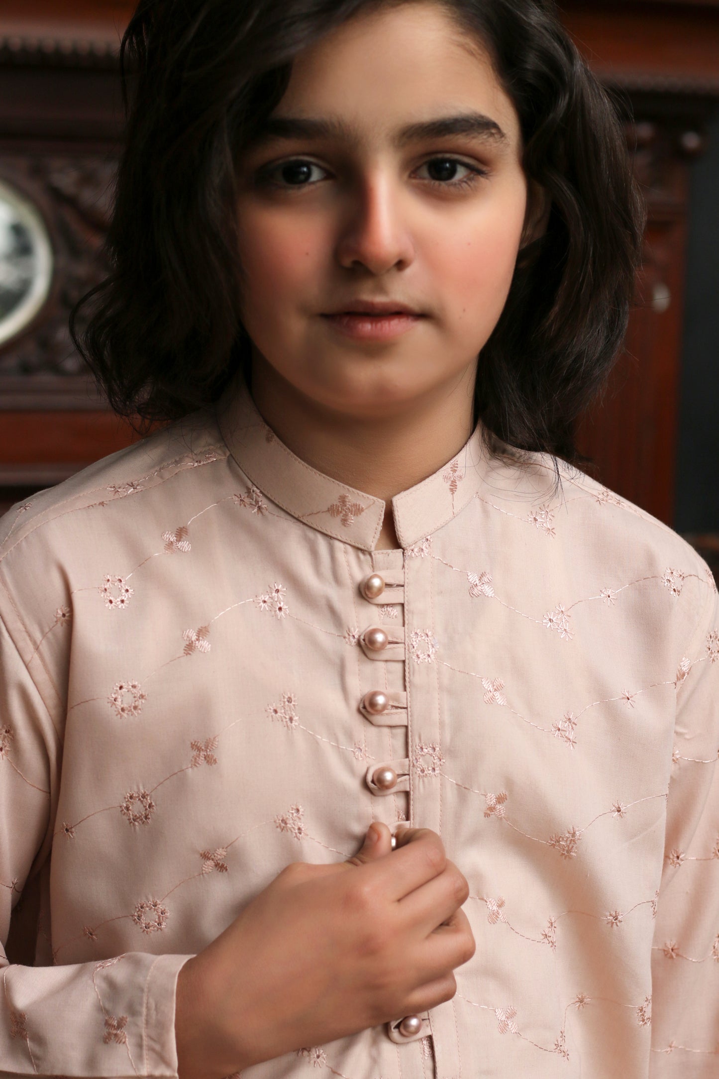 CREAM KID'S EMBROIDED KURTA