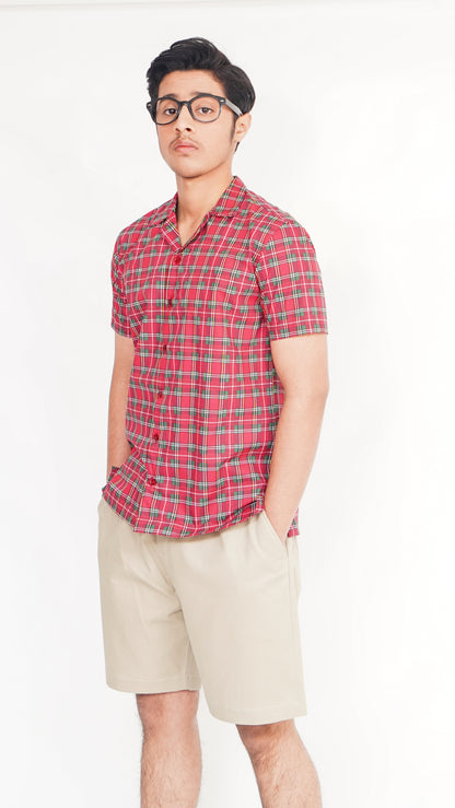 MEN'S RED PRINT SAFARI SHIRT AND CAMAL COLOR NEEKER