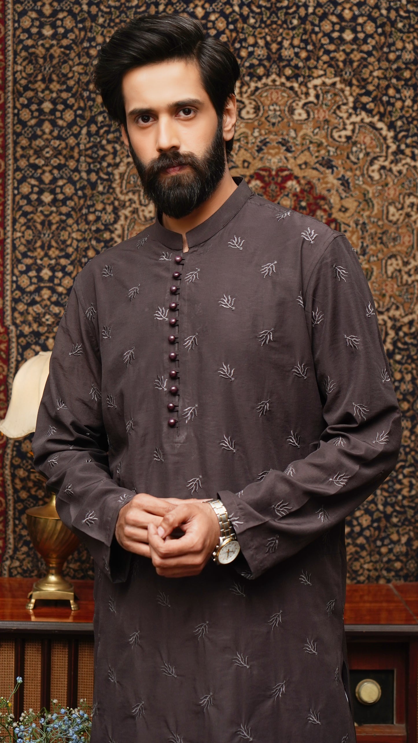 CHOCOLATE BROWN EMBROIDED MEN'S KURTA