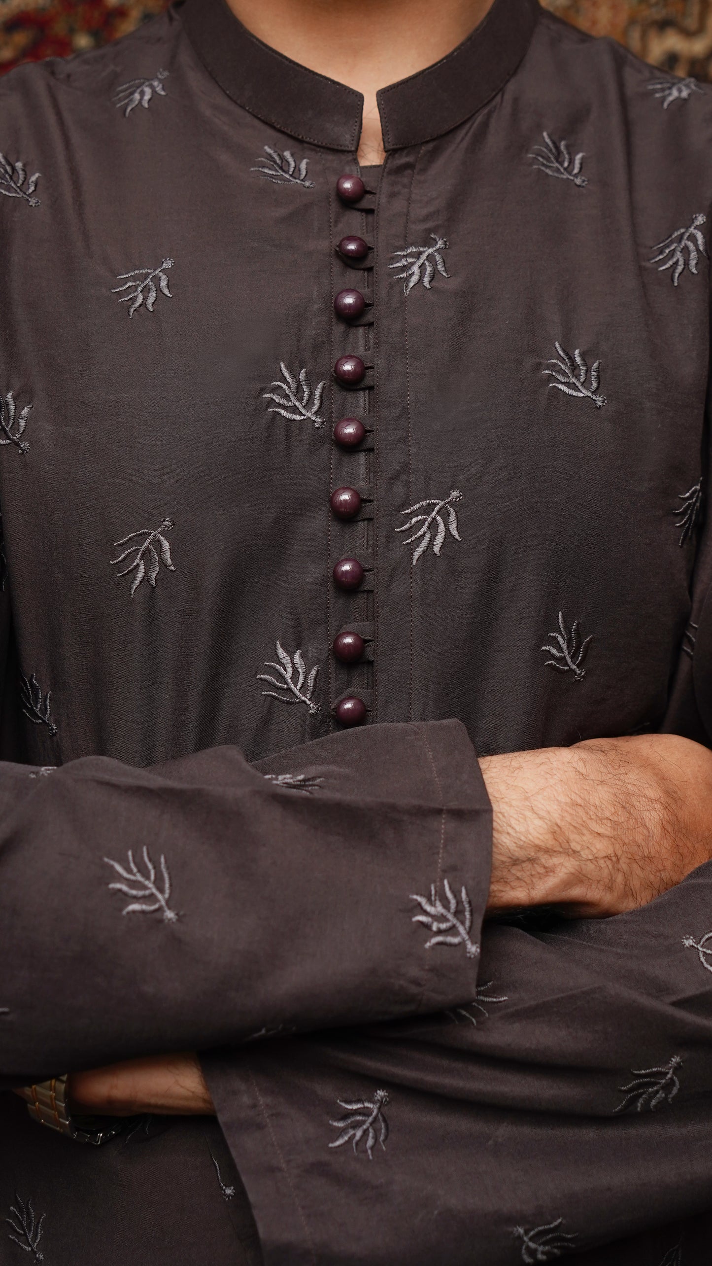 CHOCOLATE BROWN EMBROIDED MEN'S KURTA