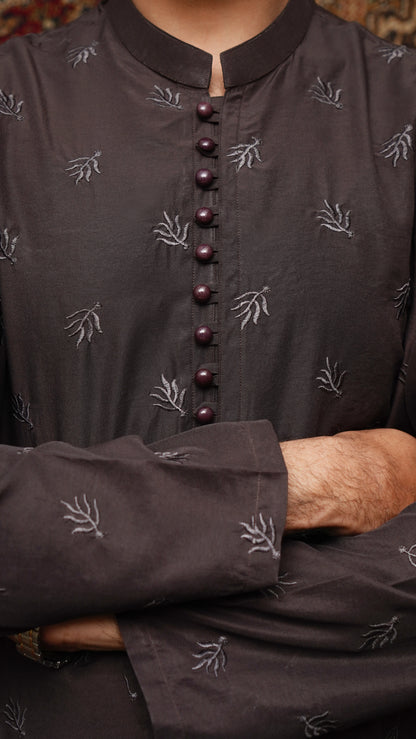 CHOCOLATE BROWN EMBROIDED MEN'S KURTA