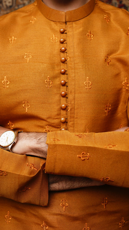 GAMBOGE BROWN EMBROIDED MEN'S KURTA