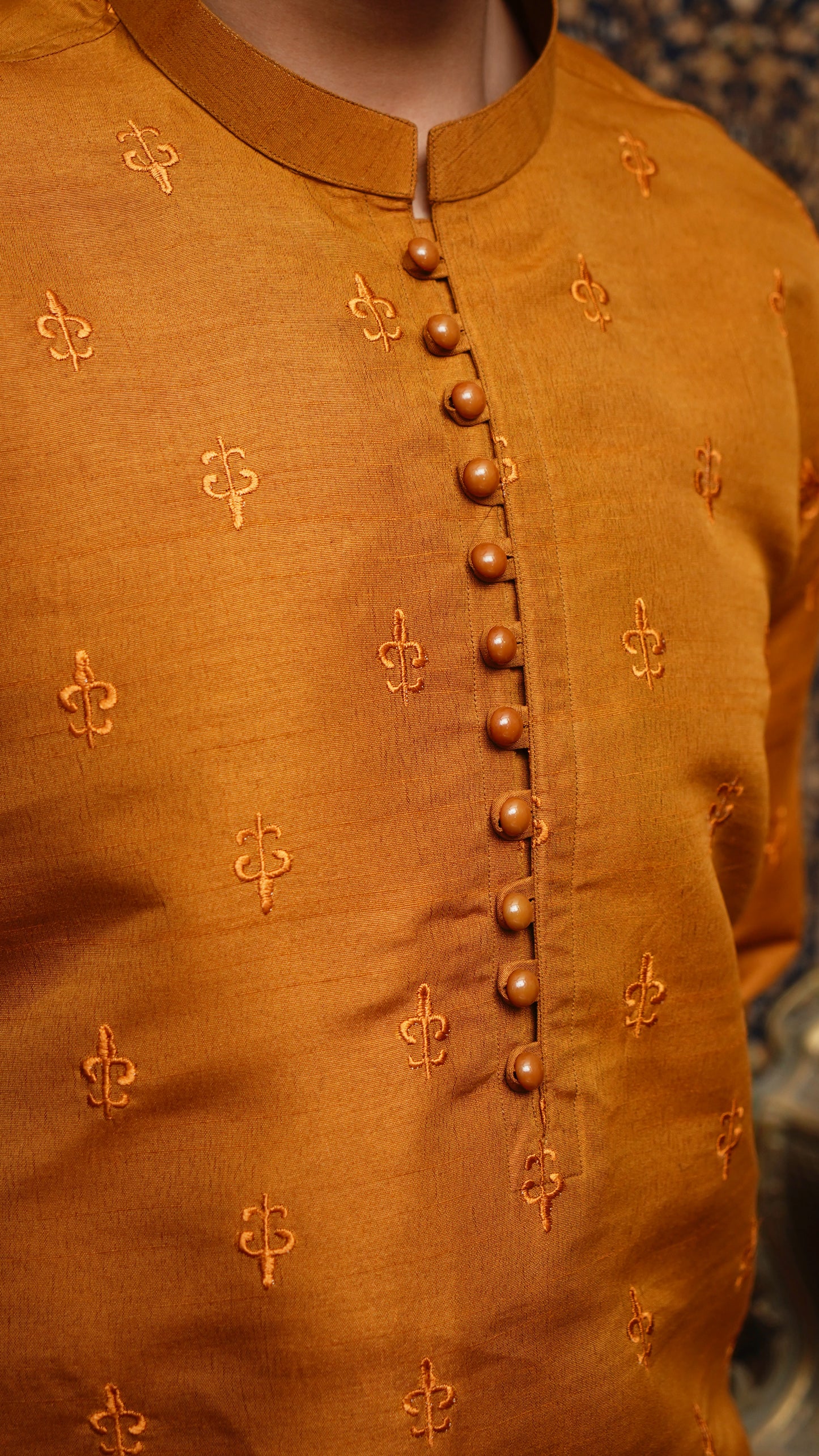 GAMBOGE BROWN EMBROIDED MEN'S KURTA