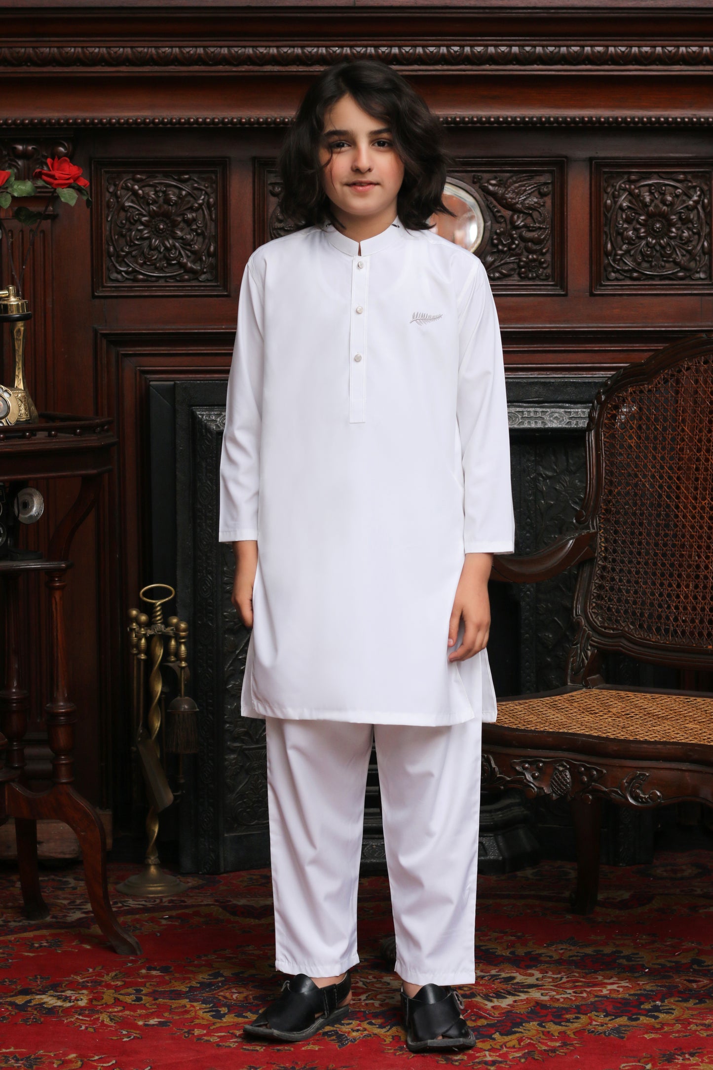 WHITE BOSKI KID'S SHALWAR KAMEEZ