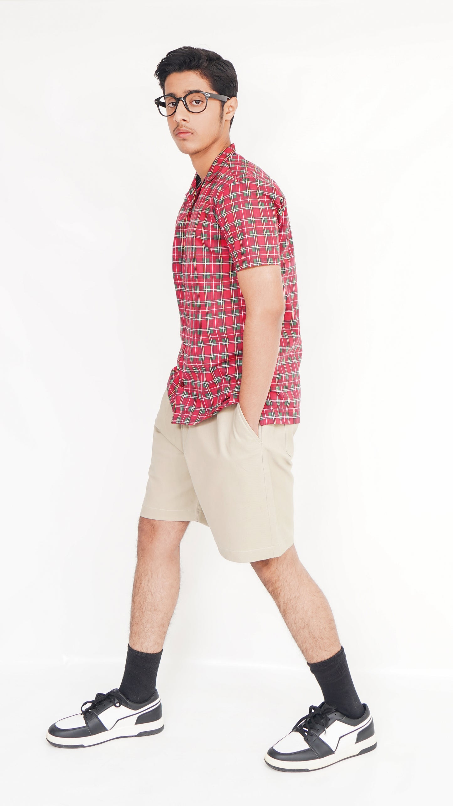 RED PRINT SHIRT AND TWIL NEEKER KID'S PAIR
