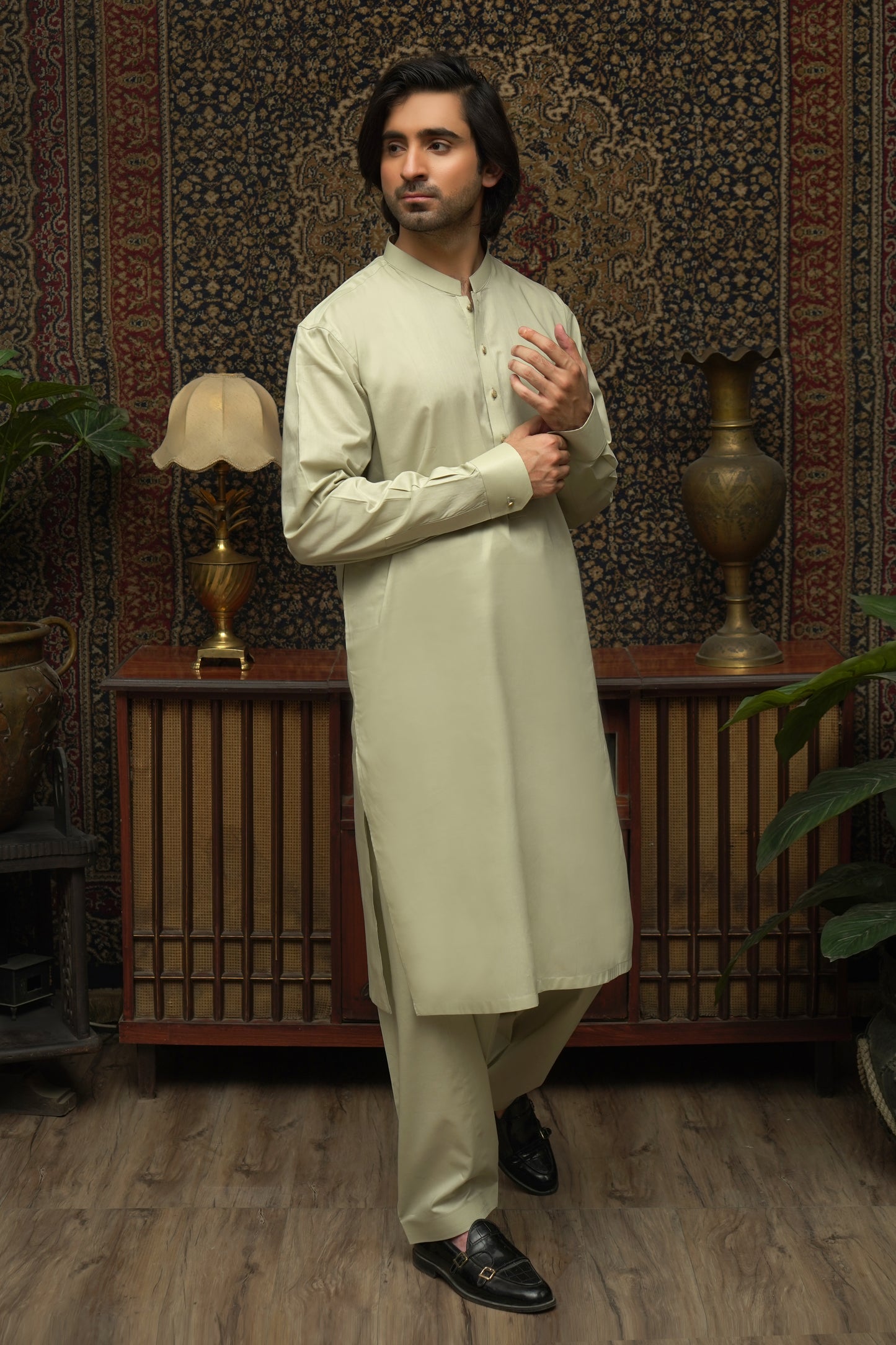 GREENISH COTTON MEN'S KAMEEZ SHALWAR