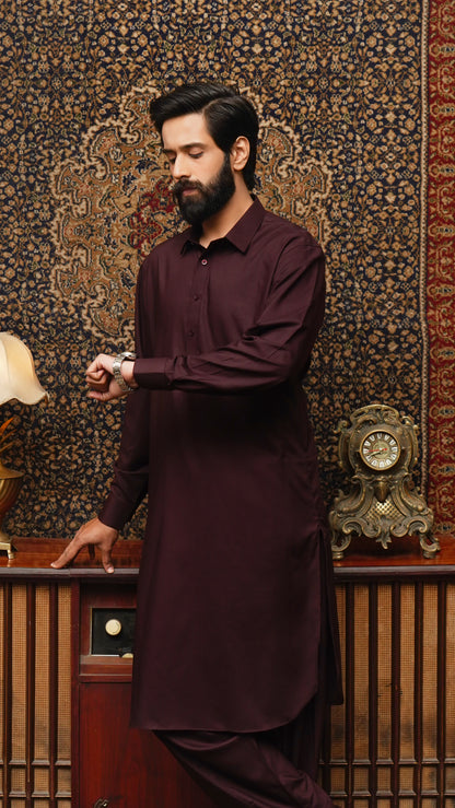 MAROON COLLAR WASH & WEAR MEN'S SHALWAR KAMEEZ